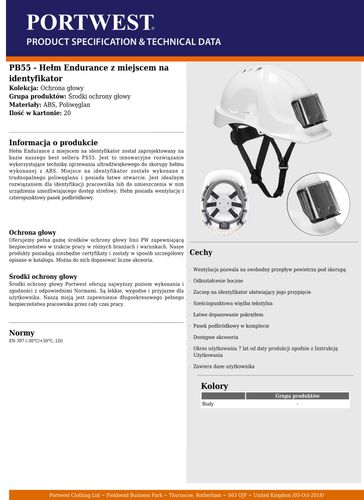 PB55 PORTWEST KASK ROBOCZY RED 4-P IDENTYFIKATOR na Arena.pl
