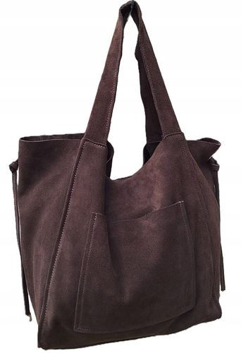 Torebka CZEKOLADOWA zamszowa shopper Vera Pelle SKÓRA ZAMSZ NATURALNY na Arena.pl