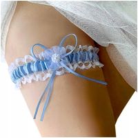 PODWIĄZKA ŚLUBNA niebieska biała, BŁĘKITNA KORONKOWA elastyczna Z PERŁAMI