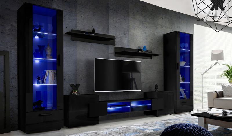 Pan Igiełka Meblościanka LED RGB + Pilot Czarny Biały Dąb Wotan Salon zdjęcie 1