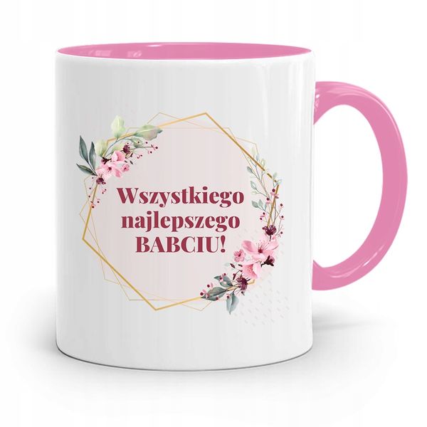 Kubek Różowy Dla Babci Wszystkiego Najlepszego Z Nadrukiem Ze Zdjęciem zdjęcie 1