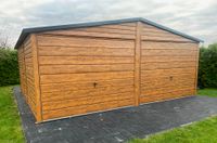 Garaż Blaszany dwuspadowy 6×5,8 – brama uchylna, drewnopodobny