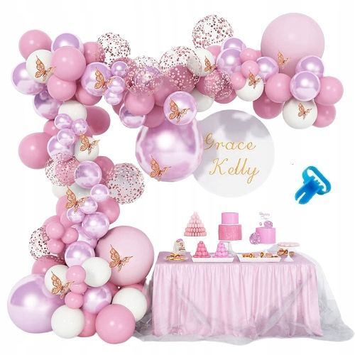 GIRLANDA BALONOWA RÓŻ FIOLET URODZINY BABY SHOWER CHRZCINY WESELE ROCZEK na Arena.pl