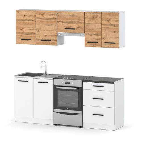 Kuchnia Nowoczesna Modułowa Pojemna Z Blatem 2m Biały Dąb Wotan Biały Mat na Arena.pl
