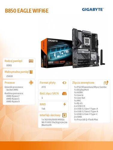 Płyta główna ATX Gigabyte B850 EAGLE WIFI6E na Arena.pl