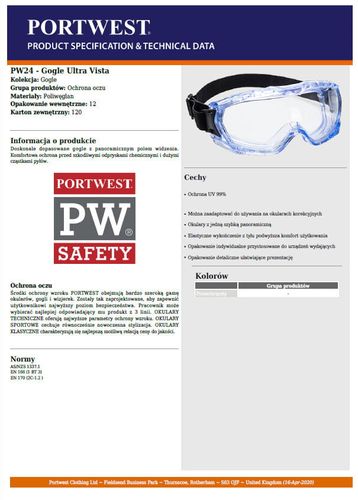 PW24 okulary gogle ochronne panoramiczne PORTWEST na Arena.pl
