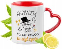 Kubek Czerwony Z Uszkiem W Kształcie Serca Dla Aktywisty Na Prezent