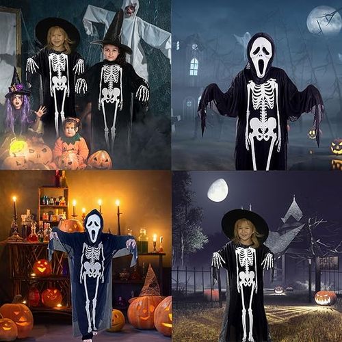 Kostium na Halloween Przebranie KOŚCIOTRUP SZKIELET Ponczo Tunika - na Arena.pl