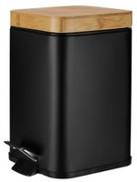 Kosz na śmieci z pedałem kwadrat stal bambus VERTO 3 l czarny mat styl loftowy