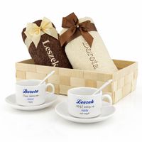 Prezent DLA NIEJ I DLA NIEGO na Ślub Rocznicę + HAFT Filiżanki Ręczniki