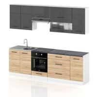 Meble Kuchenne Zestaw Kuchnia Marocco 2.6m Modułowy Szary Połysk Dąb Sonoma