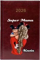 Kalendarz A5 2026 tygodniowy KSIĄŻKOWY SUPER MAMA prezent + imię tekst