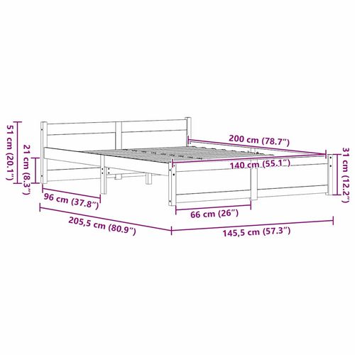 Ramka łóżka Woskowy brąz 140 x 200 cm Lite drewno sosnowe na Arena.pl