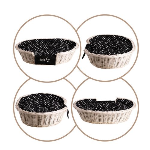 Poppy OWALNE wybielane WIKLINOWE LEGOWISKO DLA ZWIERZĄT Z IMIENIEM KOSZ DLA PSA 80X60 H20 / ROZMIAR WEWNĘTRZNY 64X45 H18 CM uniwersalny na Arena.pl