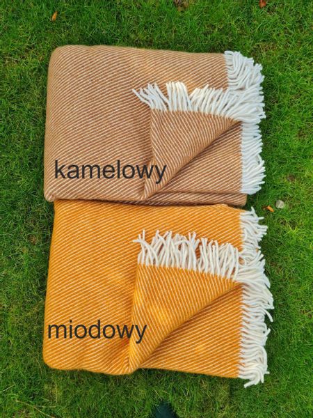 Koc z wełny nowozelandzkiej MAGDA 150x200 diagonalny miodowy zdjęcie 8