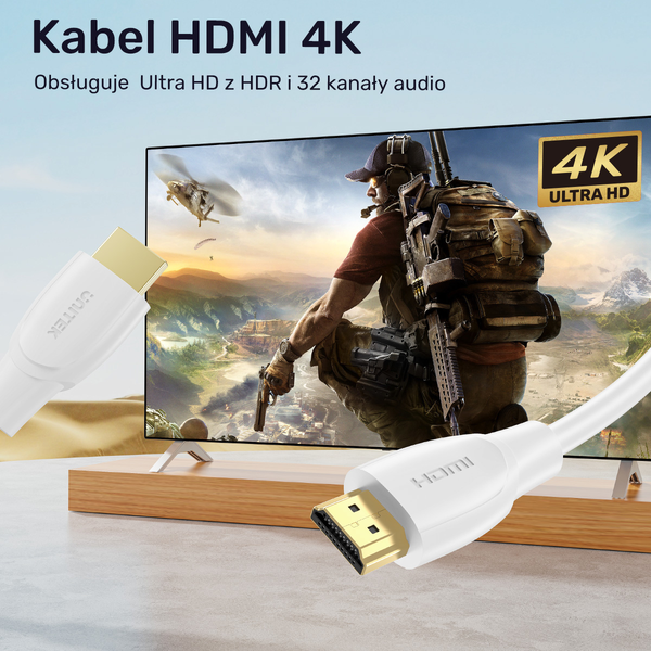 Unitek Kabel HDMI 2.0 4K biały 7m zdjęcie 3