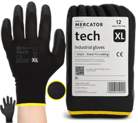 rękawice robocze mercator tech black+black pu - xl - 12 par
