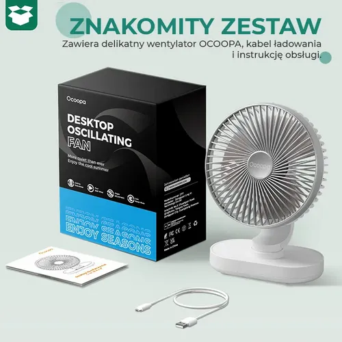 Wentylator stołowy Ocoopa D77 silver akumulator USB oscylator na Arena.pl