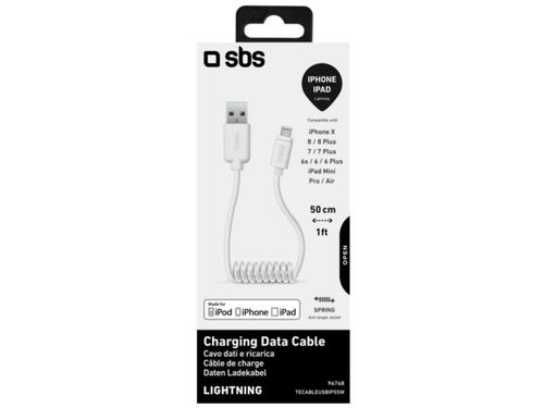 KABEL LIGHTNING(M)->USB-A(M) 0.5M BIAŁY SPIRALA SBS na Arena.pl