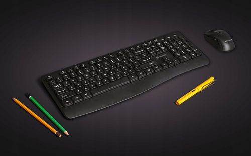 KLAWIATURA I MYSZ BEZPRZEWODOWA ZESTAW CZARNY USB 1600 DPI REGULOWANE NÓŻKI na Arena.pl