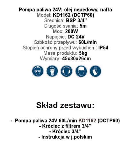 Pompa do Spuszczania ropy oleju 24V KD1162 na Arena.pl