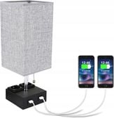 Lampa stołowa z dwoma portami usb i gniazdkami