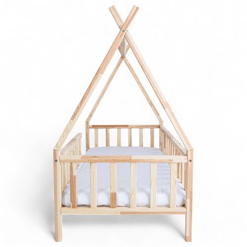 ŁÓŻKO TIPI 140x80 DREWNIANE ŁÓŻKO DZIECIĘCE BARIERKA + STELAŻ SOSNA na Arena.pl