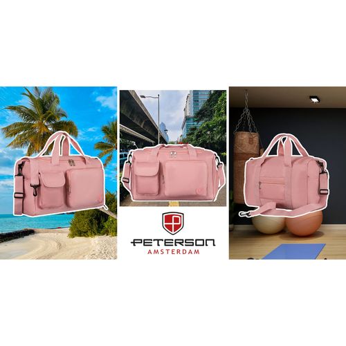 różowa torba weekendowa wykonana z poliestru z kieszonkami zewnętrznymi na Arena.pl