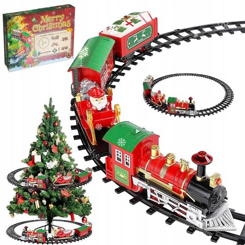 Pociąg świąteczny oświetlenie dźwięk KOLEJKA tory Lokomotywa + 4 wagony na Arena.pl