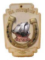 deska podkowa " na szczęście" + statek   18,5 x 12,5 cm   - nr.103
