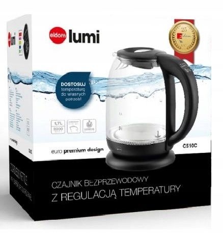 Czajnik elektryczny Eldom C510C 2200 W 1,7 l czarny szklany, NOWOCZESNY! na Arena.pl