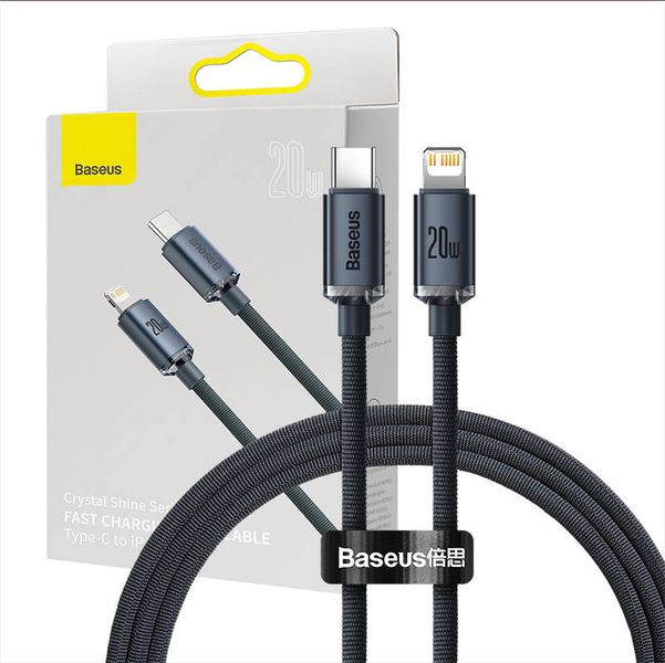 Kabel USB-C do Lightning Baseus Crystal, 20W, PD, 1.2m (czarny) zdjęcie 1