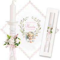 Zestaw Do Chrztu Na Chrzest Świeca Szatka Pudełko Okapnik Koronka Róż