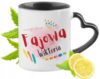 Dla Wiktori Kubek Czarny Z Uszkiem W Kształcie Serca Na Prezent Z Nadrukiem