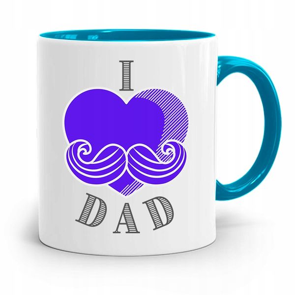 Kubek Błękitny Prezent Dla Taty Ojca I Love Dad Z Nadrukiem Ze Zdjęciem zdjęcie 1