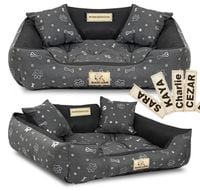 Legowisko dla psa kojec KINGDOG 100x75 cm wodoodporne kości srebrne