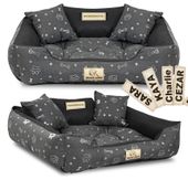 Legowisko dla psa kojec KINGDOG 100x75 cm wodoodporne kości srebrne