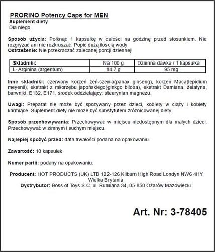 Supl.diety PRORINO Men  10pcs black line Potency Caps na Arena.pl