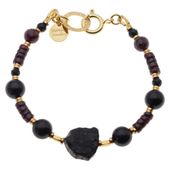 Bransoletka - Turmalin czarny, Granat i srebro złocone
