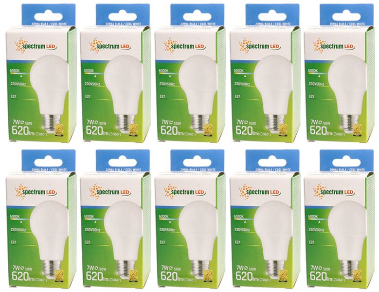 Żarówka LED GLS E27 kulka 7W zimna CW 6500K 10 SZTUK WOJ+13899 SPECTRUM LED zdjęcie 1