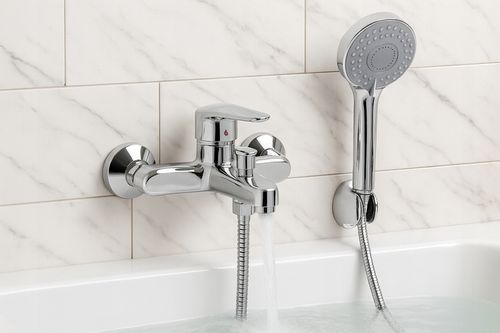 Bateria wannowa ścienna chrom srebrna z prysznicem kran do wanny YOKA HOME na Arena.pl