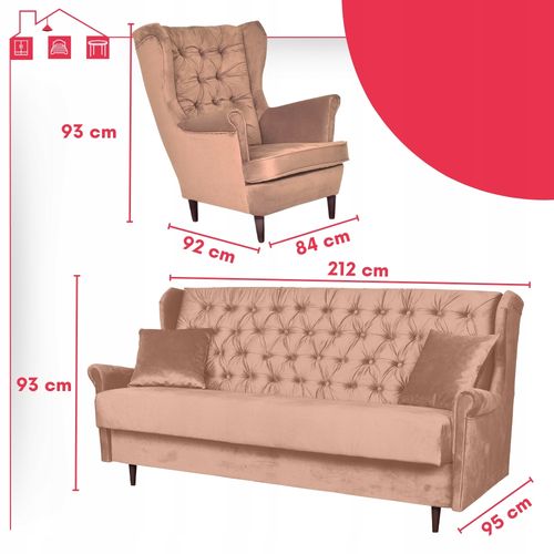 Zestaw wypoczynkowy do salonu sofa 2 fotele BLADORÓŻOWY Gaja Family Meble na Arena.pl