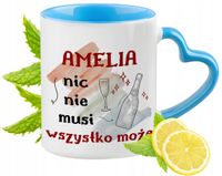 Dla Amelii Kubek Błękitny Z Uszkiem W Kształcie Serca Na Prezent Na Kawę
