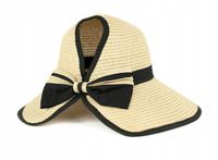 Kapelusz Damski Słomkowy Plażowy Elegancki Regulowany Obwód Letni na Kucyk