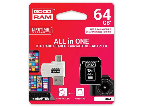 Goodram microSDXC 64GB Class 10 karta + adapter + czytnik na Arena.pl
