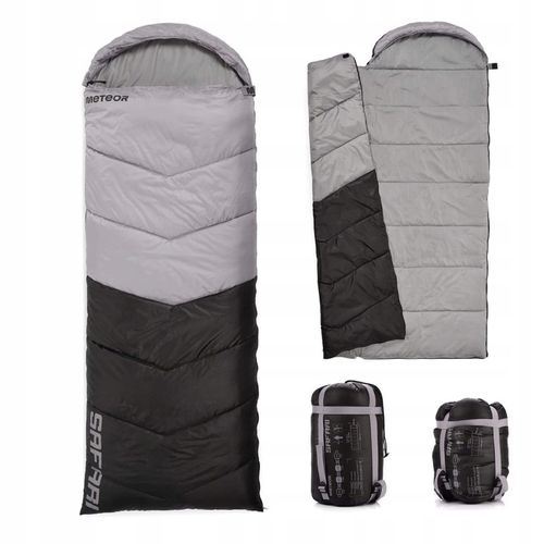 ŚPIWÓR TURYSTYCZNY KOŁDRA Z KAPTUREM PODUSZKĄ SAFARI METEOR lewy 190+30x80 na Arena.pl