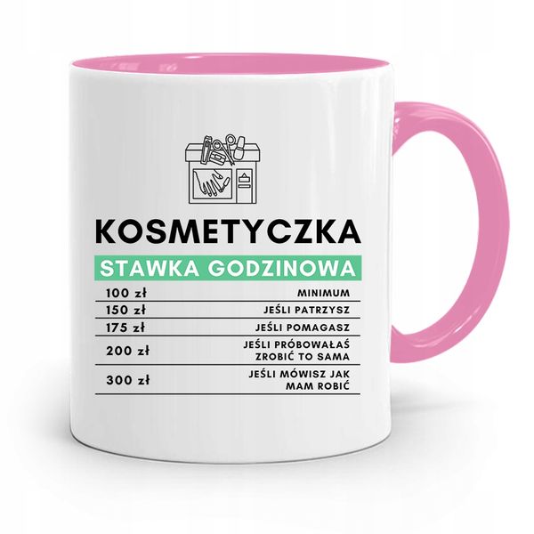 Kubek Różowy Dla Kosmetyczki Stawka Godzinowa Z Nadrukiem Ze Zdjęciem zdjęcie 1