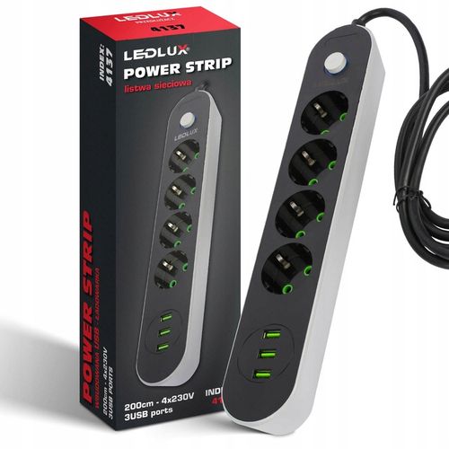 PRZEDŁUŻACZ listwa 2m 4 gniazda + 3x USB na Arena.pl