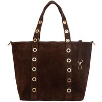 VERA PELLE torebka zamszowa shopper z kółkami i paskiem V699 c.brązowa