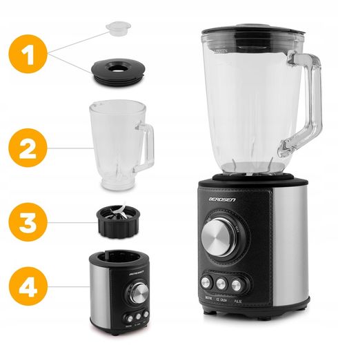 DUŻY BLENDER KIELICHOWY SZKLANY BERDSEN 800W CZARNY 1,5L na Arena.pl
